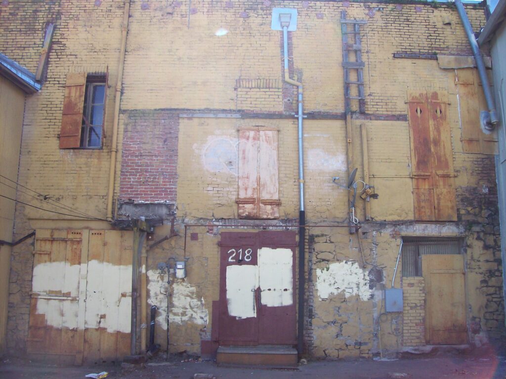 paint patches, facade, doorway, building